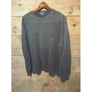Nautica Mens XL Black 100% Cotton Knit Crewneck Sweater With Red Logo Embroidery